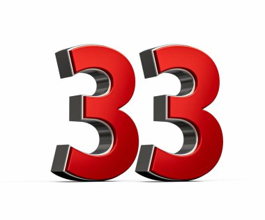 Kalın Kırmızı 33 numara Parlak Metalik Beyaz Arkaplan 3D Görüntü