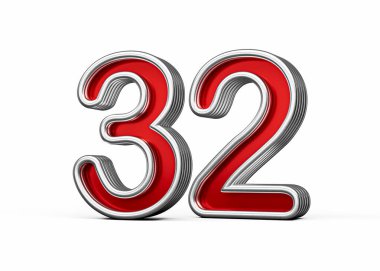 Canlı kırmızı 32 numara Metalik Işıltılı ve kıvrımlı kenarlı 3D Görüntü
