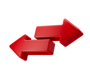 3D İki Kırmızı Ok takası ve transferi sembolize ediyor. 3d illüstrasyon