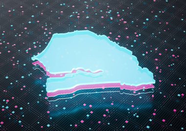 Aydınlatılmış Senegal Veri Haritası Neon Mavisi Kusursuz Şablon Arkaplanı 3B Görüntü