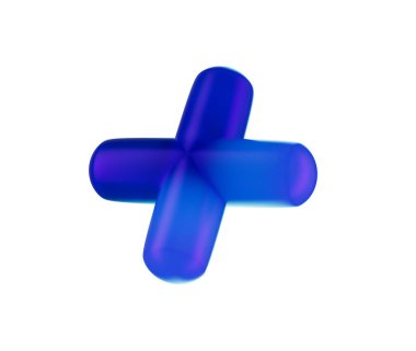 3 boyutlu mavi artı işareti, parlak, eğimli, pürüzsüz kenarlı, yuvarlak kenarlı. 3B Görüntü