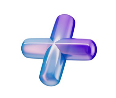 3 boyutlu parlak artı işareti, pürüzsüz kenarları olan mavi ve mor bir gradyan. 3B Görüntü