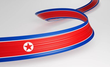 Kuzey Kore bayrağı Ribbon dalgalı soyut arka plan. 3d illüstrasyon