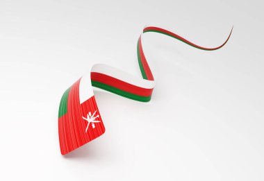 Umman 'ın 3D Bayrağı Dalgalı Parlak Umman Kurdelesi Beyaz Arkaplanda 3D Görüntü