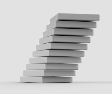 Beyaz dikdörtgen bloklar yığını. Eğik bir kule etkisi yaratmak için hafif dengeli. 3B Görüntü