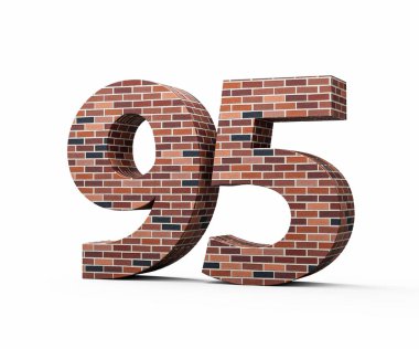 Duvarın doksan beş numarası 95 haneli renkli tuğla duvarı 3D görüntü