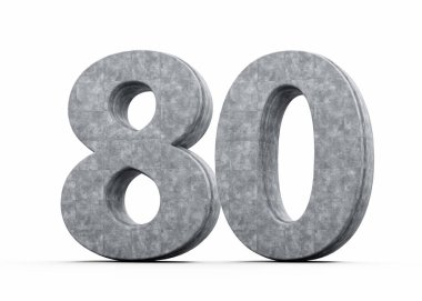 Beton Numara 80 Gri Beton Taş Yapımı Beyaz Arkaplan 3D İllüstrasyon