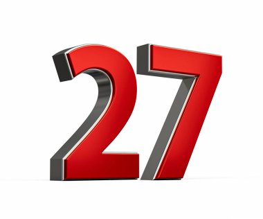 Yürekli Kırmızı Numara 27 Parlak Metalik Beyaz Arkaplan 3D Görüntü