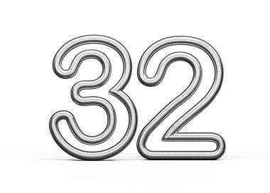 32 Numara: Gümüş Metalik Beyaz Arkaplan 3B Görüntü