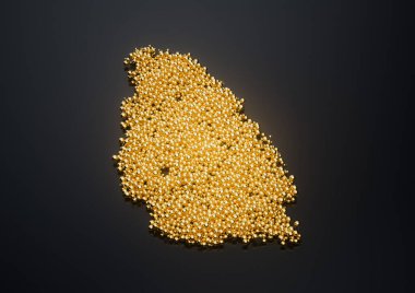 Saint Lucia Haritası Yüksek Kaliteli Altın Parlak Metalik Boncuklar veya 3 boyutlu İllüstrasyon