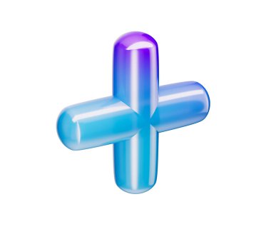 3 boyutlu parlak artı işareti, pürüzsüz kenarları olan mavi ve mor bir gradyan. 3B Görüntü