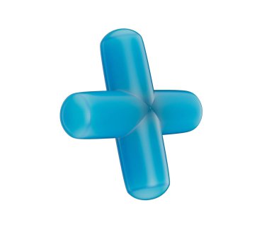 Pürüzsüz, yuvarlak kenarlı, parlak bir kapağı olan 3D mavi artı işareti. 3B Görüntü