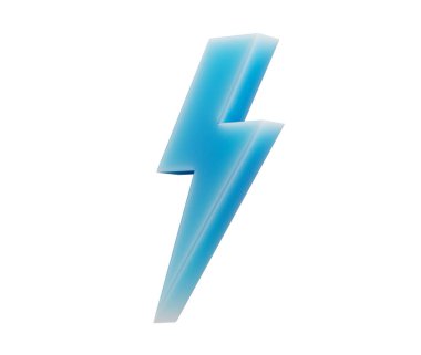 Pürüzsüz, modern ve heyecan verici görünümlü parıldayan bir 3D yıldırım simgesi. 3d illüstrasyon