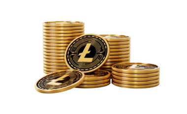 3D Altın Kripto Para Birimi Litecoin Yuvarlak Sikkeler Yığını 3D İllüstrasyon