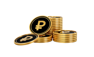 Altın ve siyah Rus Rublesi Yığını Parlak Altın Parıltı 3D Görüntü üzerine kurulmuş