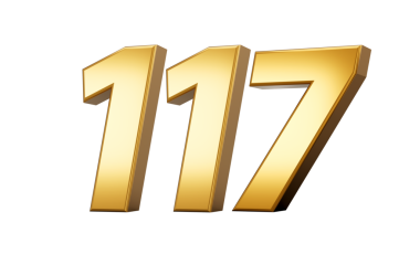3D numara 117 yüz on yedi altın metin yansıması 3d illüstrasyon