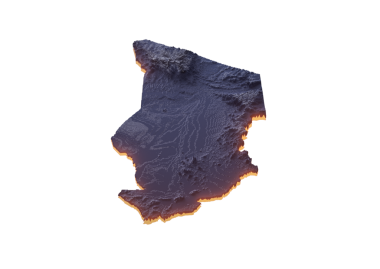 Aydınlatılmış Chad Veri Haritası Coğrafi Özellikleri Vurguluyor Neon Işıklı 3B Görüntü