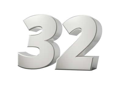 Gümüş 3D numara 32 32. 3d illüstrasyon