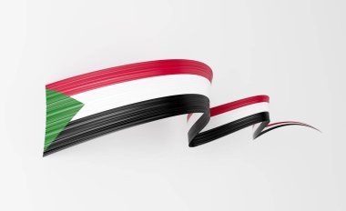 Sudan 'ın 3d Bayrağı 3d Dalgalı Parlak Sudan Kurdelesi Beyaz Arkaplanda 3d Görüntü