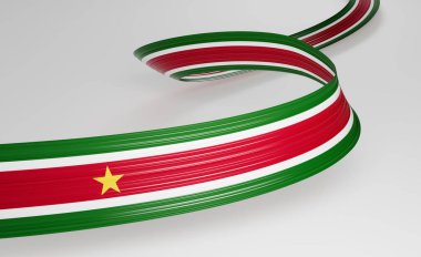 Surinam 'ın 3d Bayrağı 3d Dalgalı Parlak Surinam Bayrakları Beyaz Arkaplanda 3d Görüntü