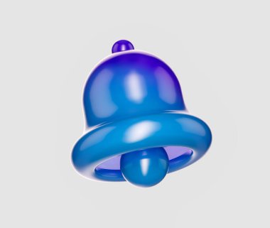 Mavi ve mor tonlarda 3D çan simgesi, uyarıları, uyarıları veya hatırlatıcıları sembolize ediyor. 3d illüstrasyon