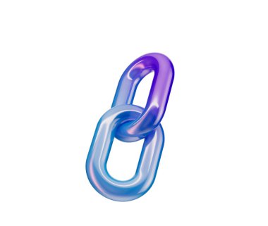 Mavi ve mor renkli üç boyutlu zincir bağlantısı ikonu, bağlantı ve birliği sembolize ediyor. 3d illüstrasyon