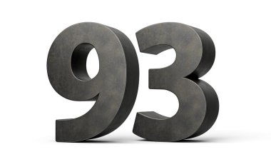 Doksan üç numara. Gri uçlu demirden yapılmış 93 basamak. Beyaz arka planda izole edilmiş.