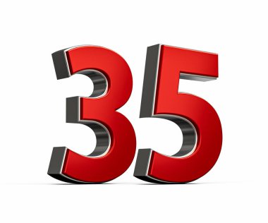 Kalın Kırmızı 35 numara Parlak Metalik Beyaz Arkaplan 3D Görüntü