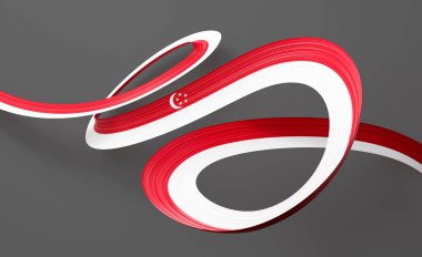 Singapur 'un 3d Bayrağı 3d Parlak Dalgalı Singapur Kurdelesi Gri Arkaplanda 3d Görüntü