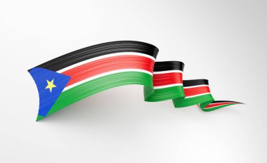 3d Güney Sudan Bayrağı 3d Parlak Dalgalı Sallanan Kurdele Beyaz Arkaplanda 3d Görüntü