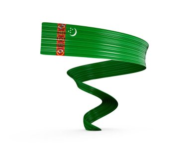 Türkmenistan 'ın 3d Bayrağı 3d Sallanan Sallanan Kurdele Beyaz Arkaplanda 3d Görüntü