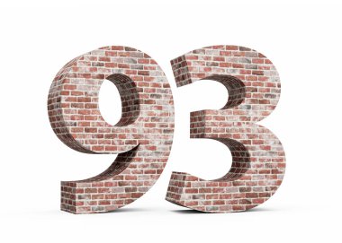 Doksan üç numara. Eski Grunge Tuğla Duvarı 'ndan yapılmış 93 basamak. 3 boyutlu görüntü.