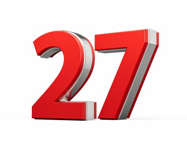 Kalın Kırmızı Numara 27 Beyaz Arkaplanda Metalik Görüntü