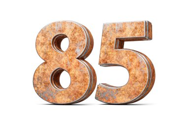 Seksen beş numara eski paslı Demir Metal desenli 85 basamak Beyaz Arka plan 3D Görüntü