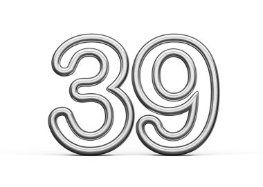 39 Numara: Gümüş Metalik Beyaz Arkaplan 3B Görüntü