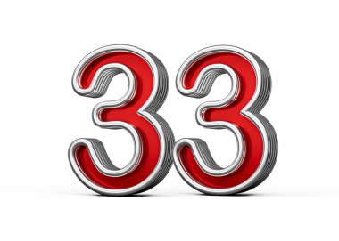 Canlı kırmızı 33 numara Metalik Işıltılı ve kıvrımlı kenarlı 3D İllüstrasyon