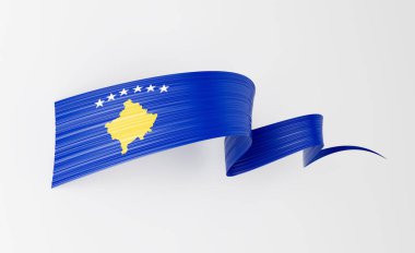 3d Kosova Bayrağı 3d Dalgalı Parlak Kosova Bayrağı Beyaz Arkaplanda İzole Edildi 3d Görüntü