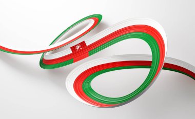 Umman 'ın 3D Bayrağı Parlak Dalgalı Umman Kurdelesi Beyaz Arkaplanda 3D Görüntü