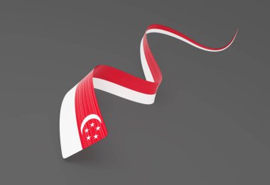 Singapur 'un 3d Bayrağı 3d Parlak Dalgalı Singapur Kurdelesi Gri Arkaplanda 3d Görüntü