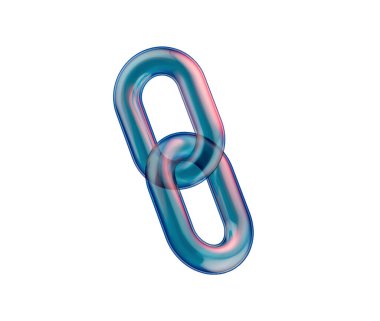 Mavi ve pembe renklerle üç boyutlu şeffaf zincir halkası, bağlantıyı ve birliği simgeliyor. 3d illüstrasyon