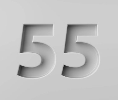 55 numaralı parlak beyaz. Üstü kapalı gölgesi olan 55 numara. Gri arkaplanda üç boyutlu resimle süslenmiş.