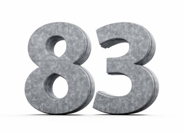 Beton Numarası 83 83 Gri Beton Taş Yapımı Beyaz Arkaplan 3D İllüstrasyon