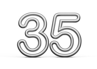 35 numara Gümüş Metalik Beyaz Arkaplan 3B Görüntü