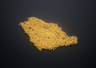 Suudi Arabistan Haritası Yüksek Kaliteli Altın Parlak Metalik Boncuklar veya 3D Taşak Resimlerinden Yapılmıştır