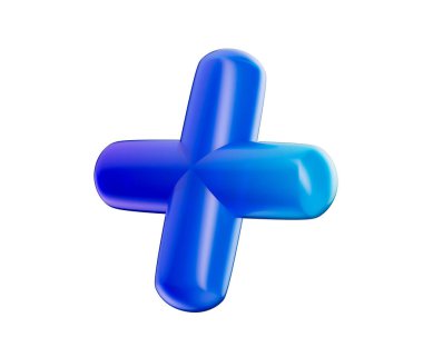 3 boyutlu mavi artı işareti, parlak, eğimli, pürüzsüz kenarlı, yuvarlak kenarlı. 3B Görüntü