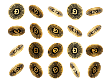 Düşen Altın ve Siyah Kripto Para Birimi Dogecoin Yuvarlak Sikkeler 3D Görüntü