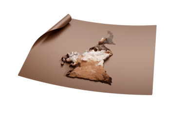 Kamerun Eski Tarz Haritası Kahverengi Açık Harita Kağıt Çarşafı, 3 boyutlu illüstrasyon