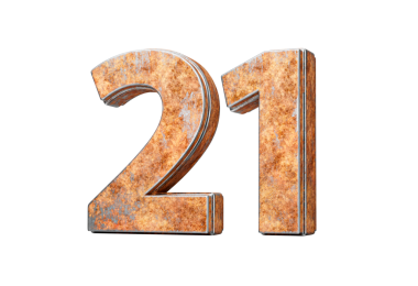 Yirmi bir numara. Eski paslı demir desenli 3D resimden yapılmış 21 basamak.