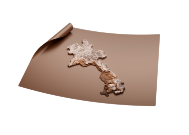 Laos 'un Eski Tarz Kahverengi Haritası Açılmamış Harita Kağıt Sayfası 3d Görüntü