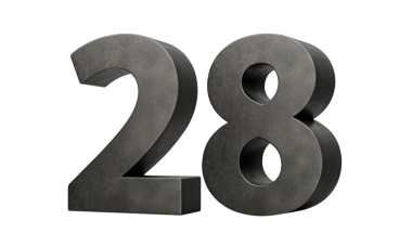 28 numara. Gri, pürüzsüz, üç boyutlu resimden yapılmış 28 numara.